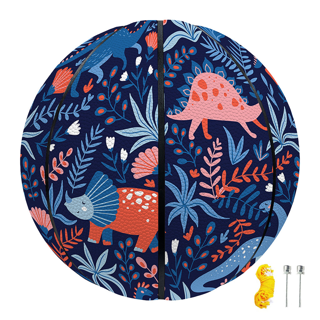 Cute Dino Leaves And Flowers Print Basketball