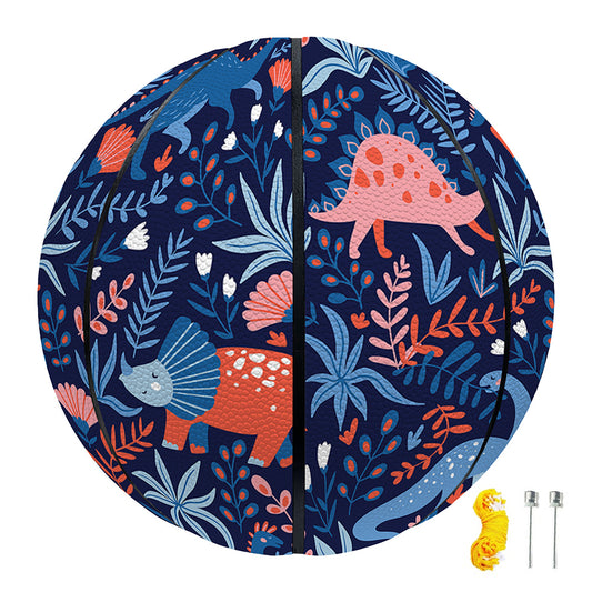 Cute Dino Leaves And Flowers Print Basketball