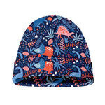 Cute Dino Leaves And Flowers Print Beanie