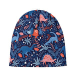 Cute Dino Leaves And Flowers Print Beanie