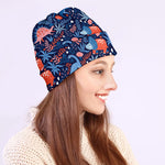 Cute Dino Leaves And Flowers Print Beanie