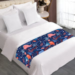 Cute Dino Leaves And Flowers Print Bed Runner