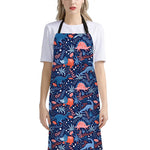 Cute Dino Leaves And Flowers Print Bib Apron With Pocket
