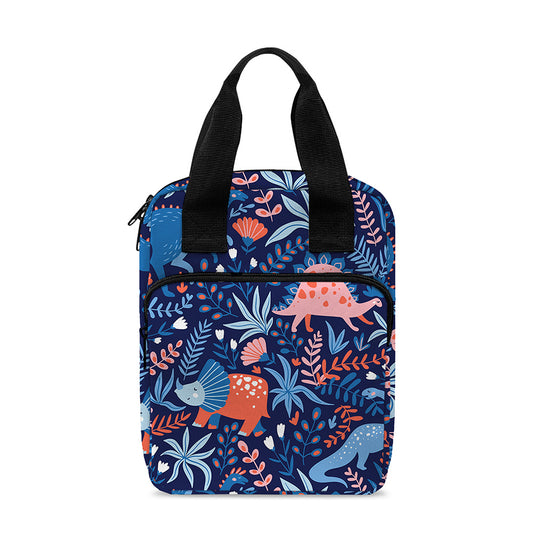 Cute Dino Leaves And Flowers Print Bible Tote Bag