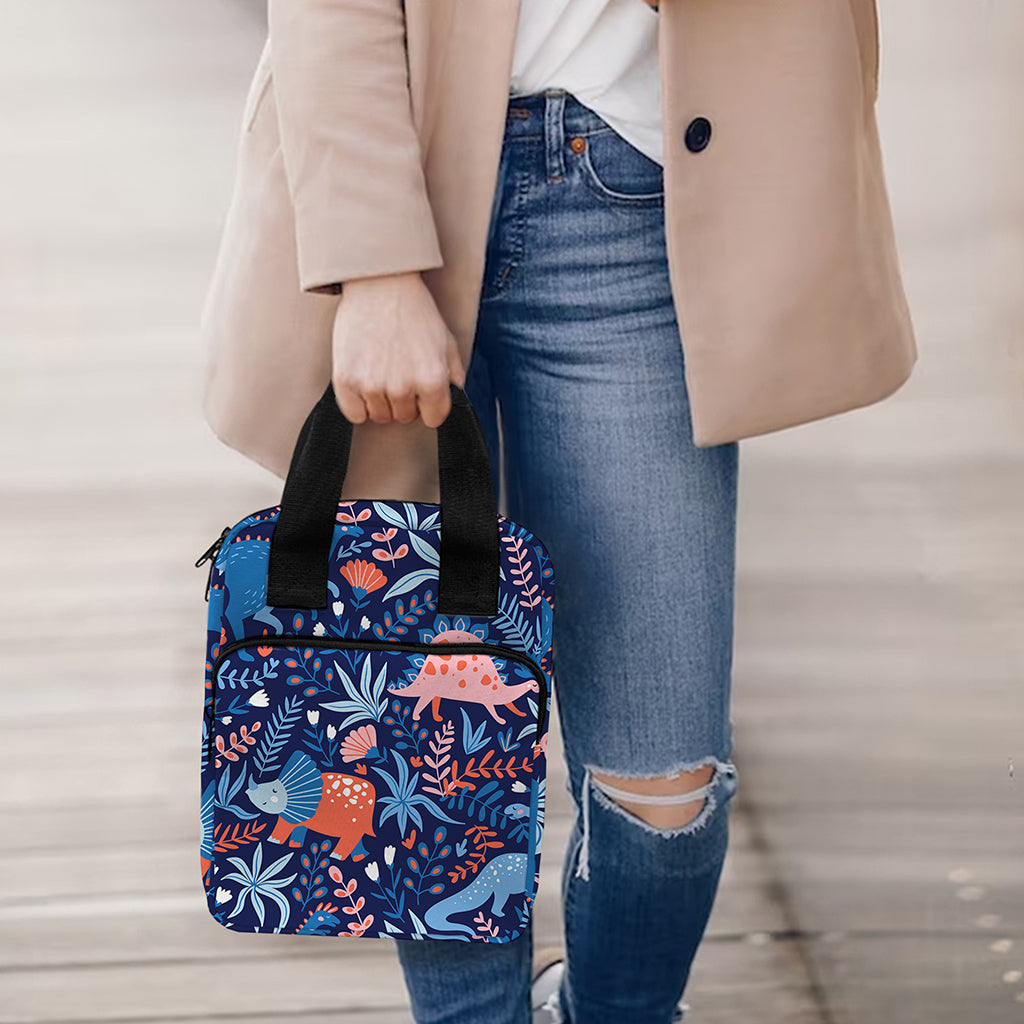 Cute Dino Leaves And Flowers Print Bible Tote Bag