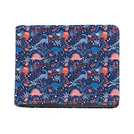 Cute Dino Leaves And Flowers Print Bifold Wallet