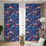 Cute Dino Leaves And Flowers Print Blackout Pencil Pleat Curtains