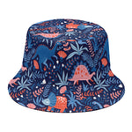 Cute Dino Leaves And Flowers Print Bucket Hat