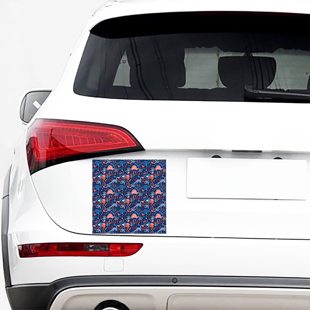 Cute Dino Leaves And Flowers Print Car Sticker