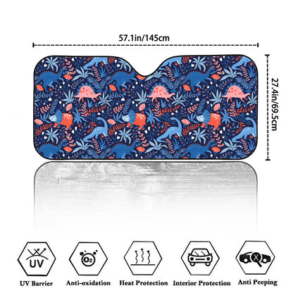 Cute Dino Leaves And Flowers Print Car Windshield Sun Shade