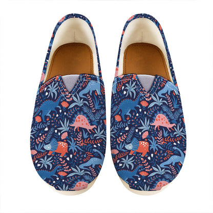 Cute Dino Leaves And Flowers Print Casual Shoes