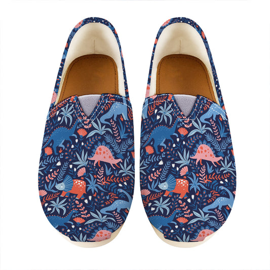 Cute Dino Leaves And Flowers Print Casual Shoes