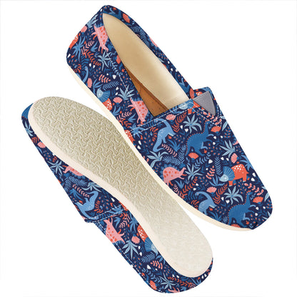 Cute Dino Leaves And Flowers Print Casual Shoes