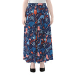 Cute Dino Leaves And Flowers Print Chiffon Maxi Skirt