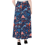 Cute Dino Leaves And Flowers Print Chiffon Maxi Skirt