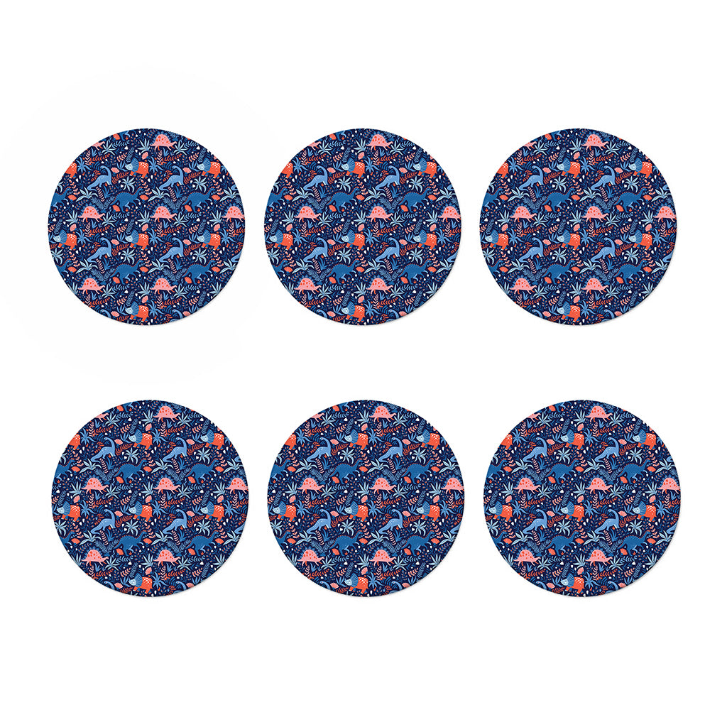 Cute Dino Leaves And Flowers Print Coaster Set