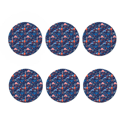 Cute Dino Leaves And Flowers Print Coaster Set