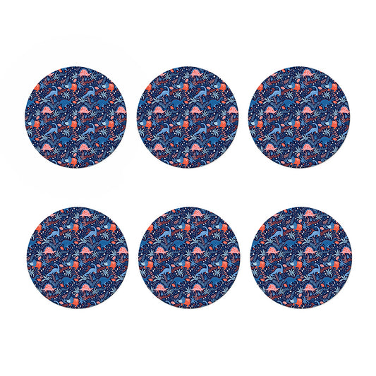 Cute Dino Leaves And Flowers Print Coaster Set