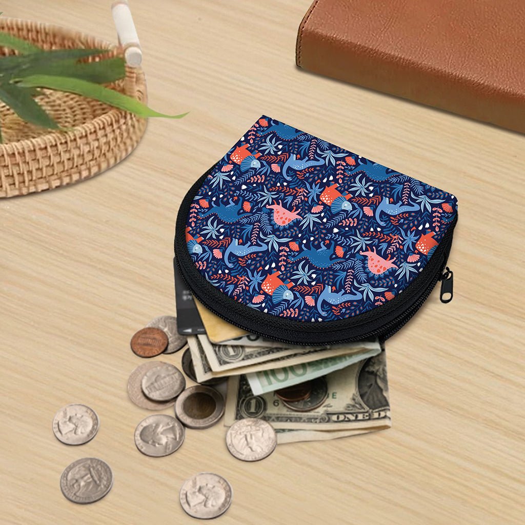 Cute Dino Leaves And Flowers Print Coin Purse