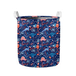 Cute Dino Leaves And Flowers Print Collapsible Laundry Basket