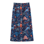Cute Dino Leaves And Flowers Print Cotton Front Slit Maxi Skirt