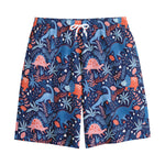Cute Dino Leaves And Flowers Print Cotton Shorts