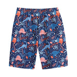 Cute Dino Leaves And Flowers Print Cotton Shorts