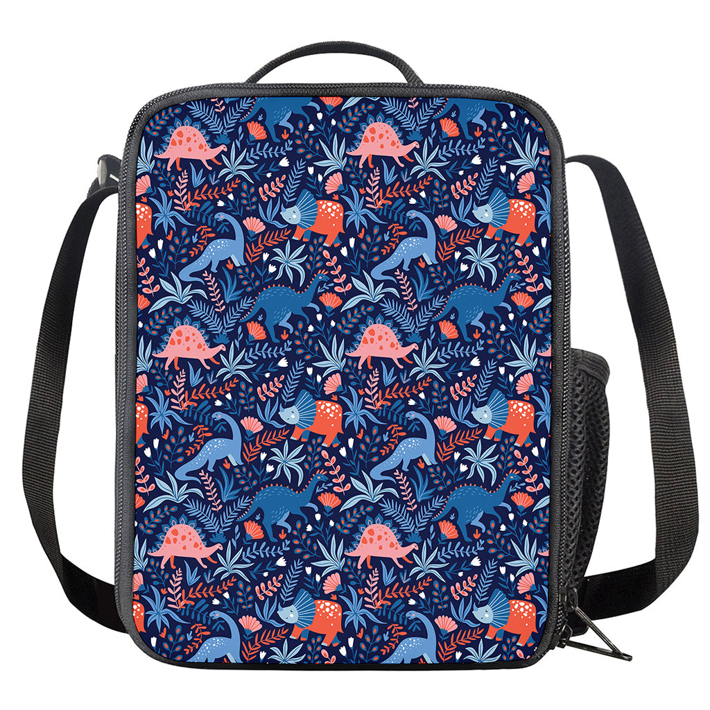 Cute Dino Leaves And Flowers Print Crossbody Lunch Bag