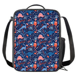 Cute Dino Leaves And Flowers Print Crossbody Lunch Bag