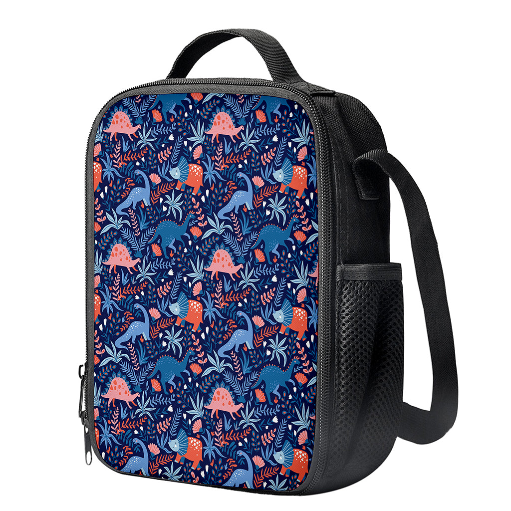 Cute Dino Leaves And Flowers Print Crossbody Lunch Bag