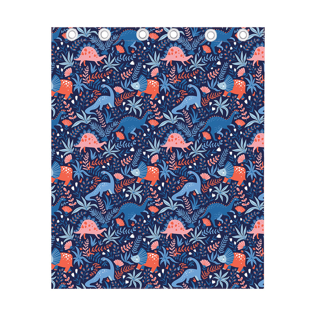 Cute Dino Leaves And Flowers Print Curtain