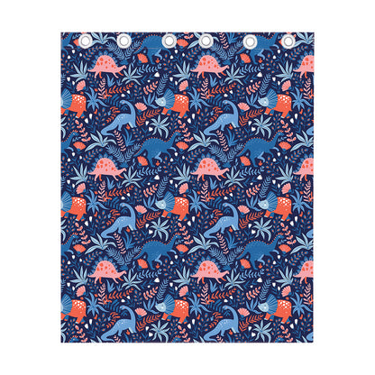 Cute Dino Leaves And Flowers Print Curtain