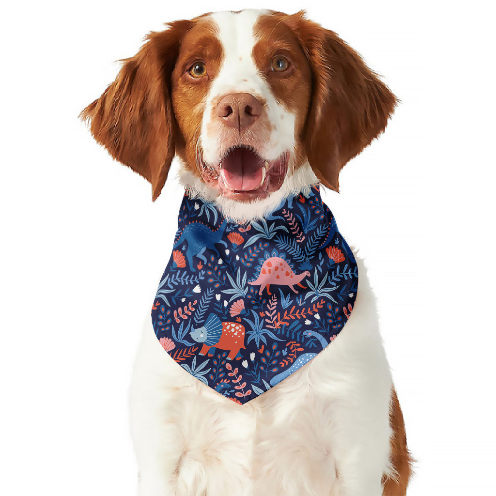 Cute Dino Leaves And Flowers Print Dog Bandana