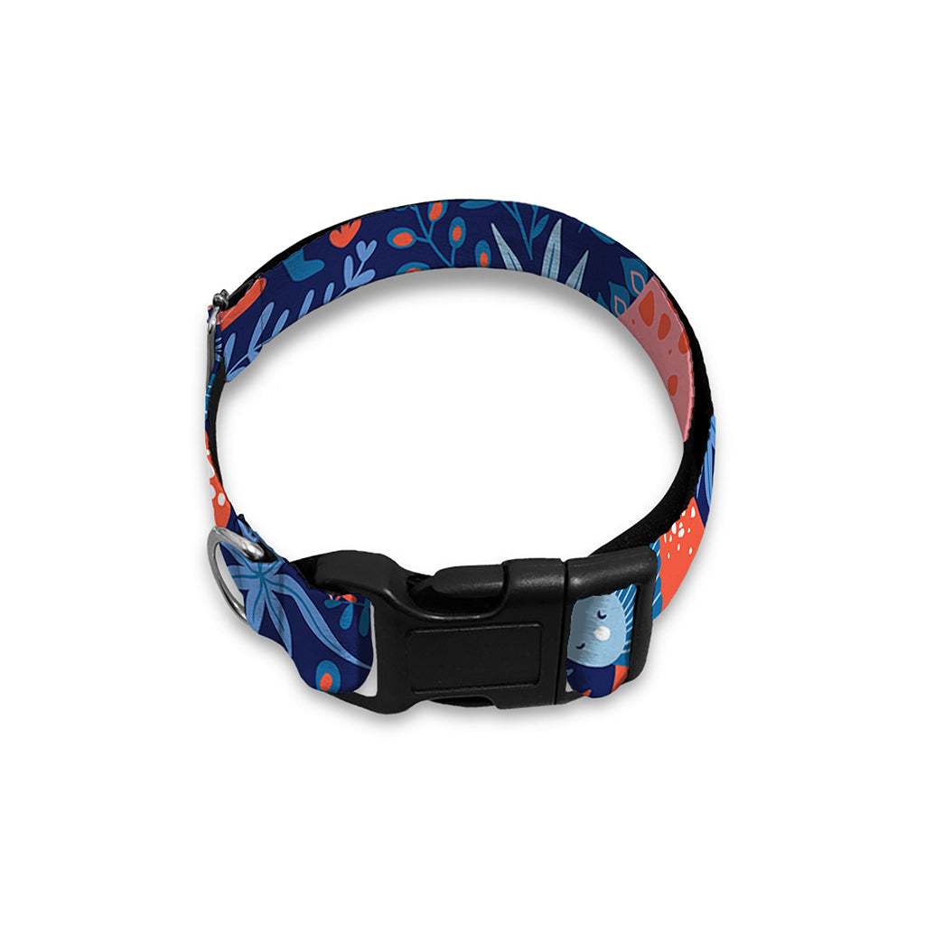 Cute Dino Leaves And Flowers Print Dog Collar