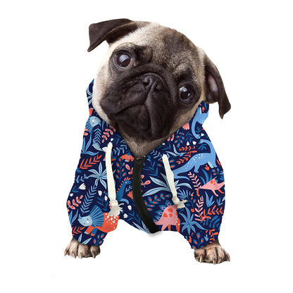 Cute Dino Leaves And Flowers Print Dog Zip Up Hoodie
