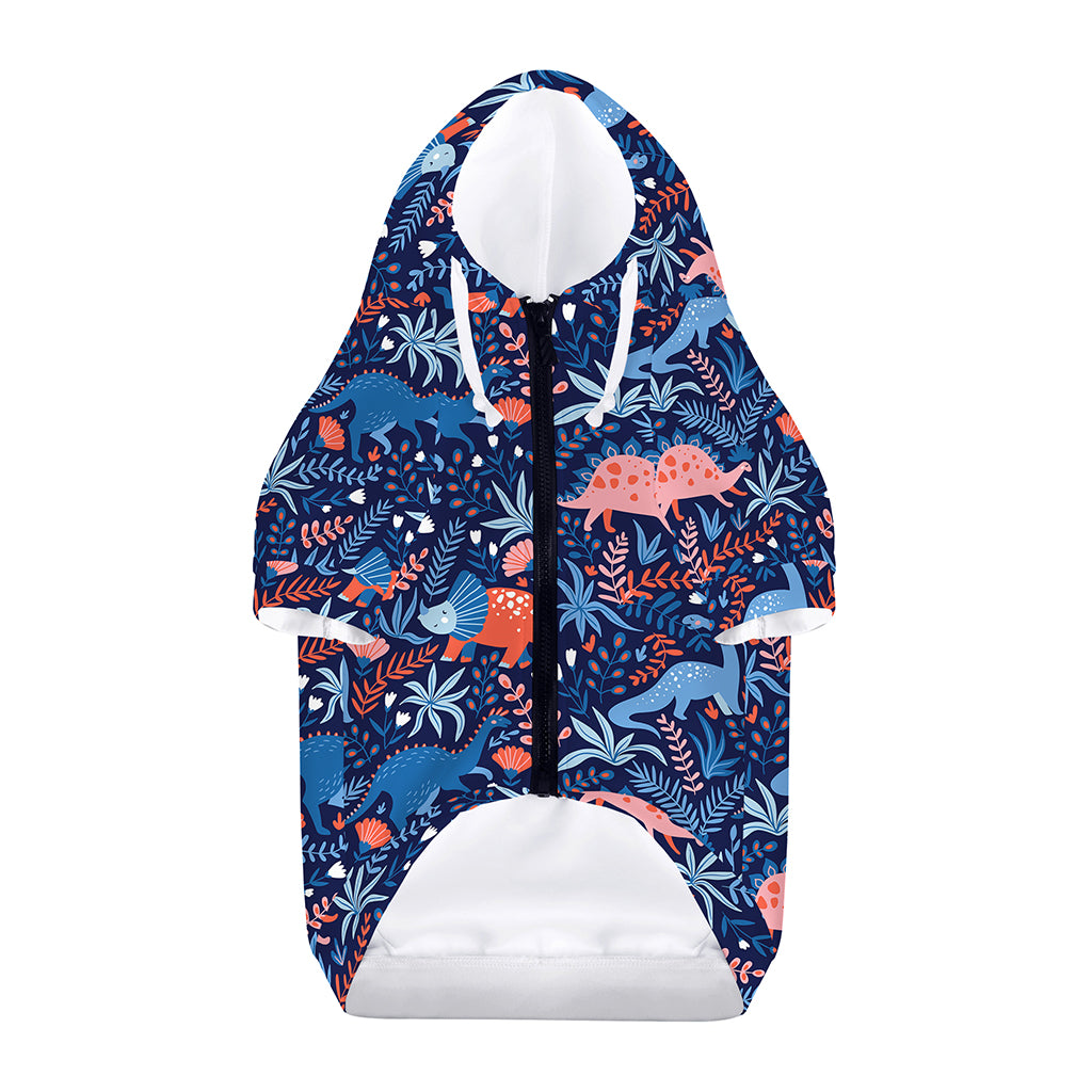 Cute Dino Leaves And Flowers Print Dog Zip Up Hoodie