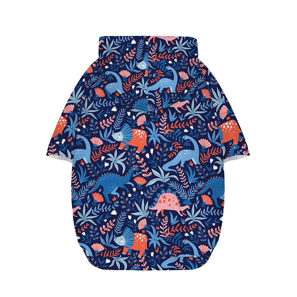Cute Dino Leaves And Flowers Print Dog Zip Up Hoodie