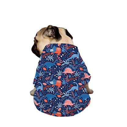 Cute Dino Leaves And Flowers Print Dog Zip Up Jacket