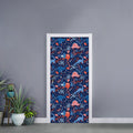 Cute Dino Leaves And Flowers Print Door Sticker