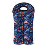 Cute Dino Leaves And Flowers Print Double Neoprene Wine Tote