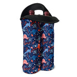 Cute Dino Leaves And Flowers Print Double Neoprene Wine Tote