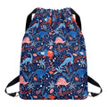 Cute Dino Leaves And Flowers Print Drawstring Backpack