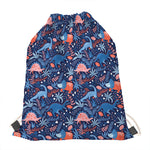 Cute Dino Leaves And Flowers Print Drawstring Bag