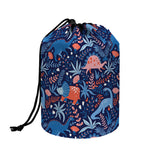 Cute Dino Leaves And Flowers Print Drawstring Makeup Bag