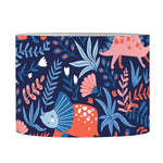 Cute Dino Leaves And Flowers Print Drum Lamp Shade