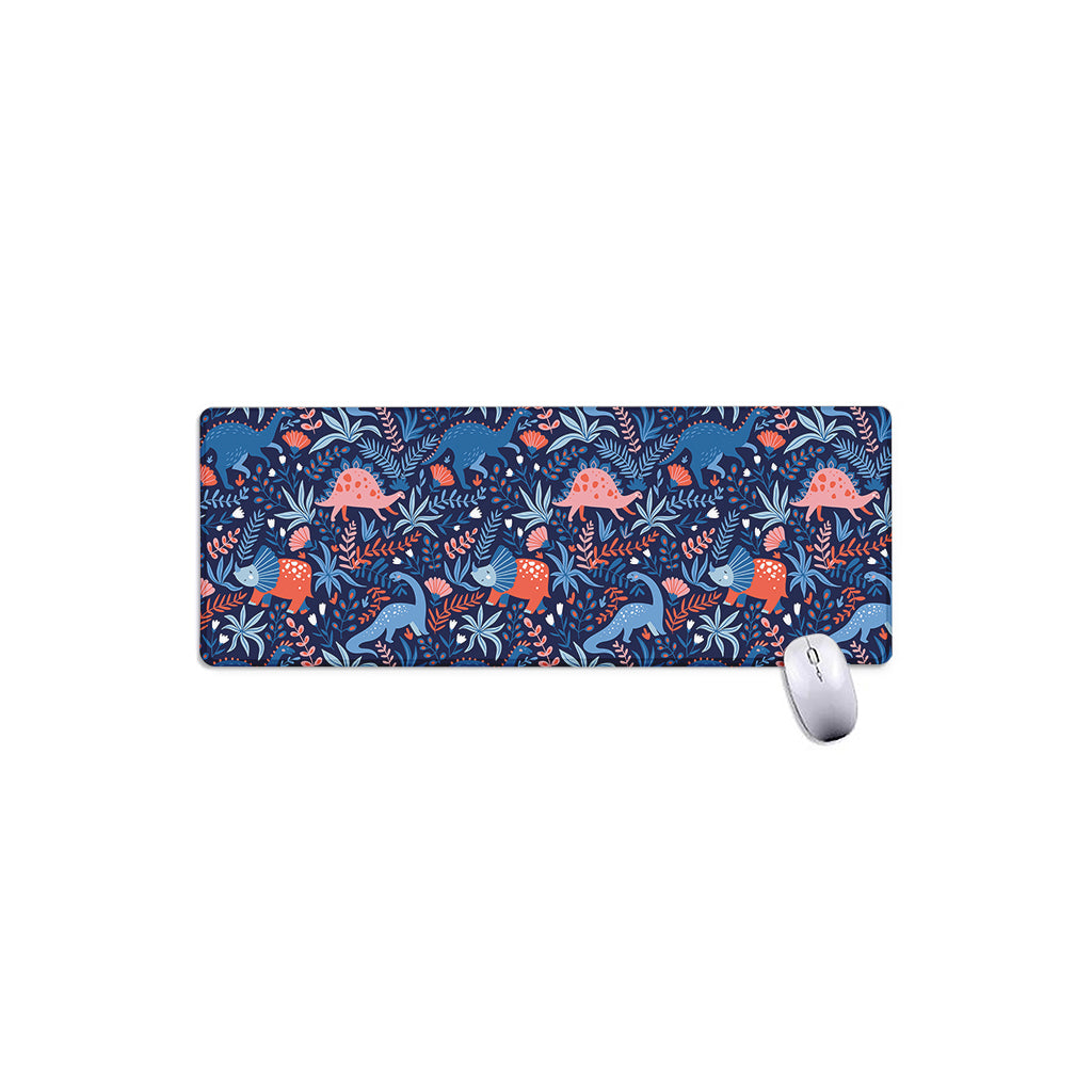 Cute Dino Leaves And Flowers Print Extended Mouse Pad