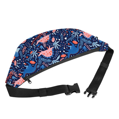 Cute Dino Leaves And Flowers Print Fanny Pack