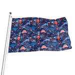 Cute Dino Leaves And Flowers Print Flag