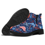 Cute Dino Leaves And Flowers Print Flat Ankle Boots