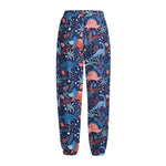 Cute Dino Leaves And Flowers Print Fleece Lined Knit Pants